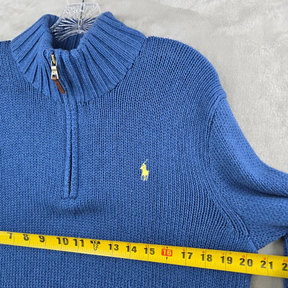 Polo Ralph Lauren Kint Quarter Zip Sweater Mens Medium Blue Cotton Mock Neck